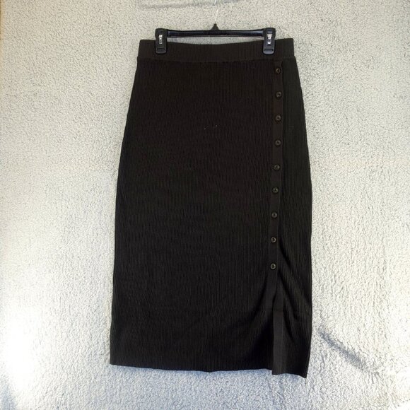 Lita By Ciara Women's True Ribbed midi skirt side slit button Black size XL NEW - Picture 3 of 10